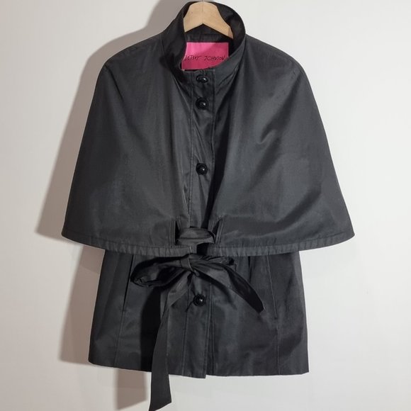 Betsey Johnson Black Cape Jacket Size Small (10) Belted Lined Designer - Picture 2 of 11